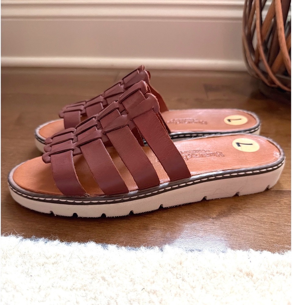 Bearpaw Huaraches Woven Leather Slide Sandals Womens 7 Brown Platform Fisherman